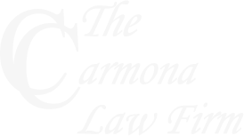 A green background with white lettering that says the carmona law firm.